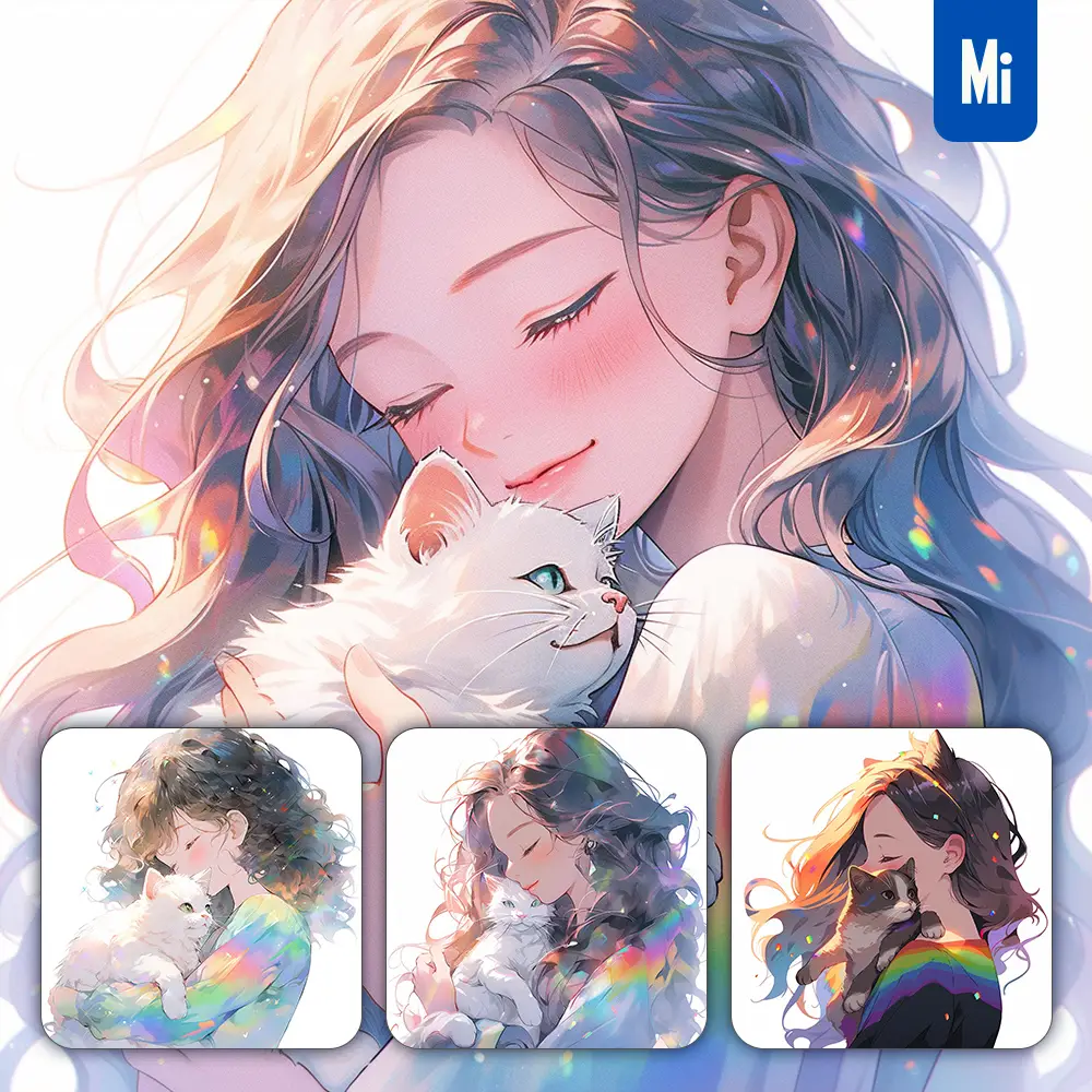 midjourney prompt beautiful girl lady woman cat holding colorful face portrait animation cartoon