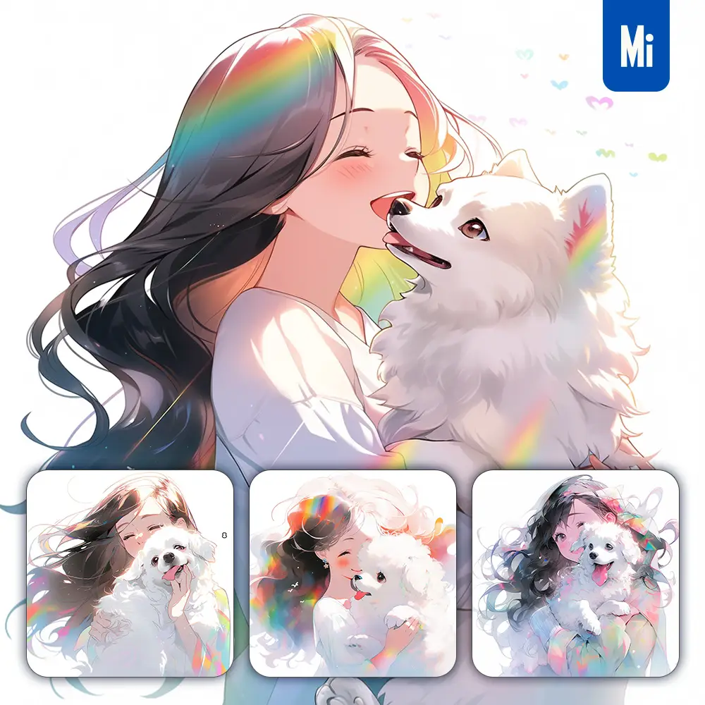 midjourney prompt beautiful girl lady woman dog holding colorful face portrait animation cartoon