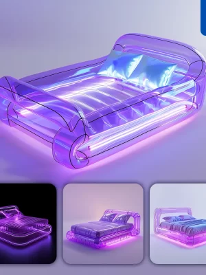 Midjourney Prompt Bed Transparent Inflatable Furniture Purple Design Product Design 3d Concept