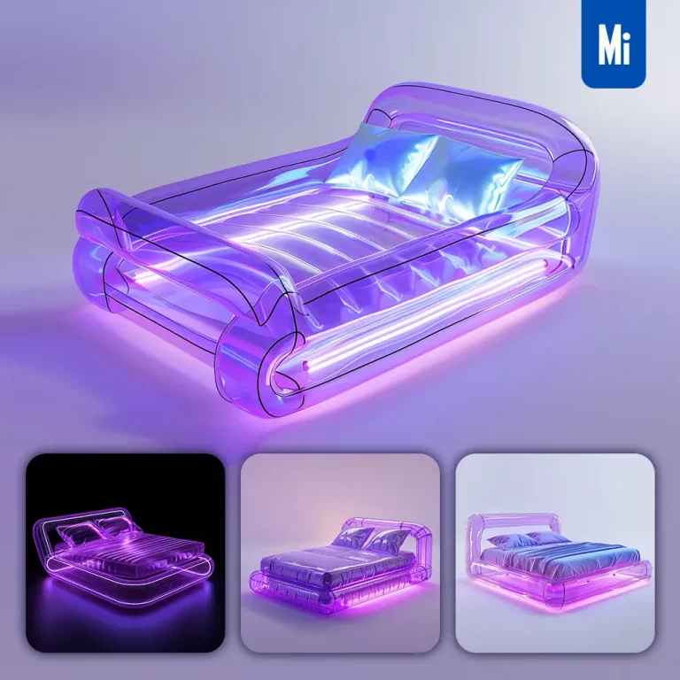 midjourney prompt bed transparent inflatable furniture purple design product 3D concept
