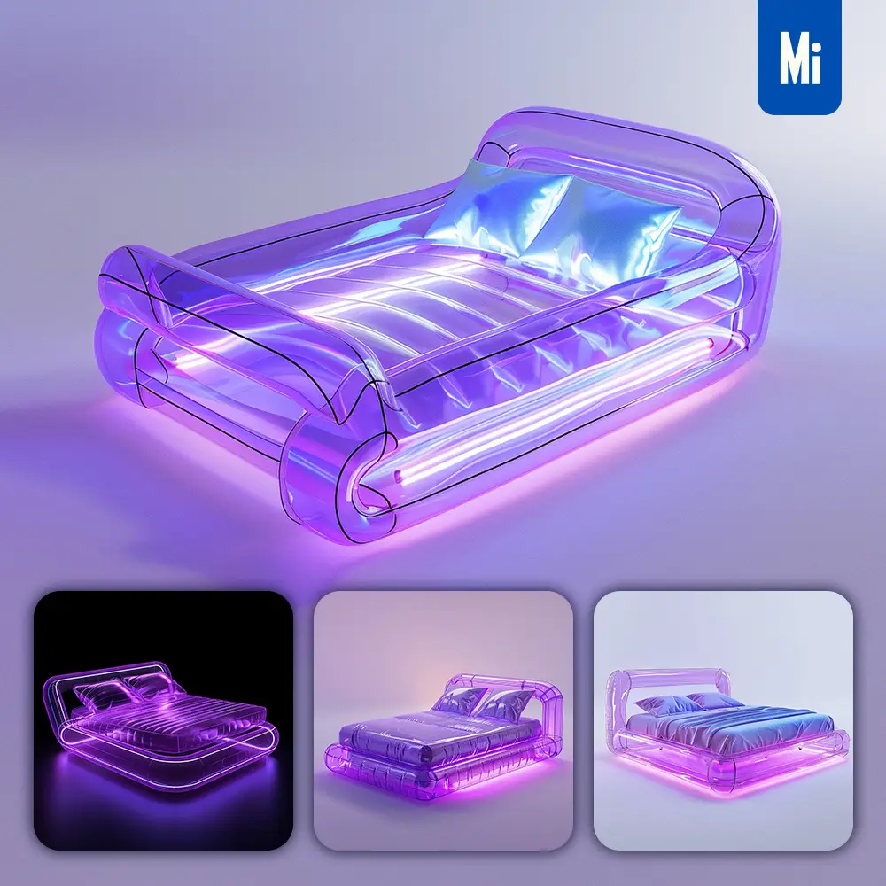 Midjourney Prompt Bed Transparent Inflatable Furniture Purple Design Product Design 3d Concept