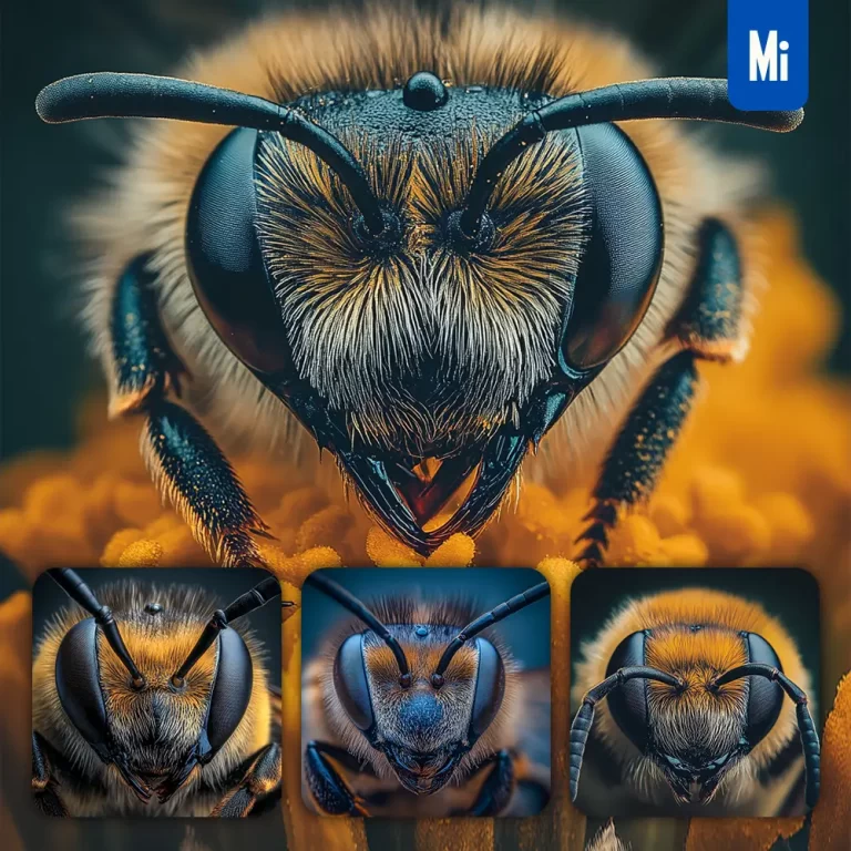midjourney prompt bee wasp head detailed close up photography