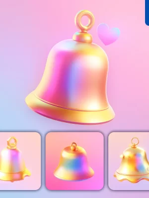 Midjourney Prompt Bell 3d Icon Game Cartoon Cute Lovely Golden