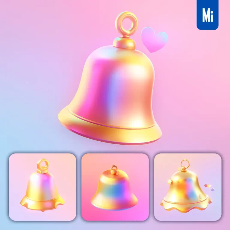 midjourney prompt bell 3D icon game cartoon cute lovely golden