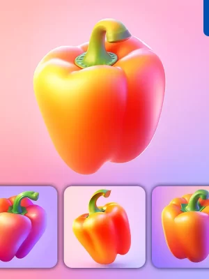 Midjourney Prompt Bell Pepper 3d Icon Game Cartoon Cute Lovely