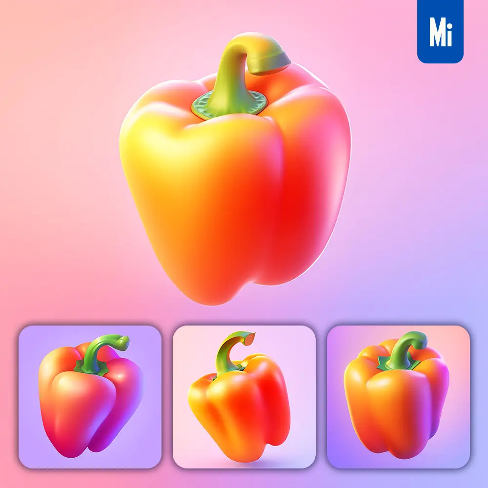 Midjourney Prompt Bell Pepper 3d Icon Game Cartoon Cute Lovely