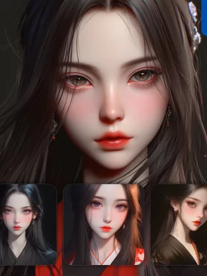 Midjourney Prompt Black Asian Japanese Beautiful Woman Girl Lady Face Portrait Animation Cartoon