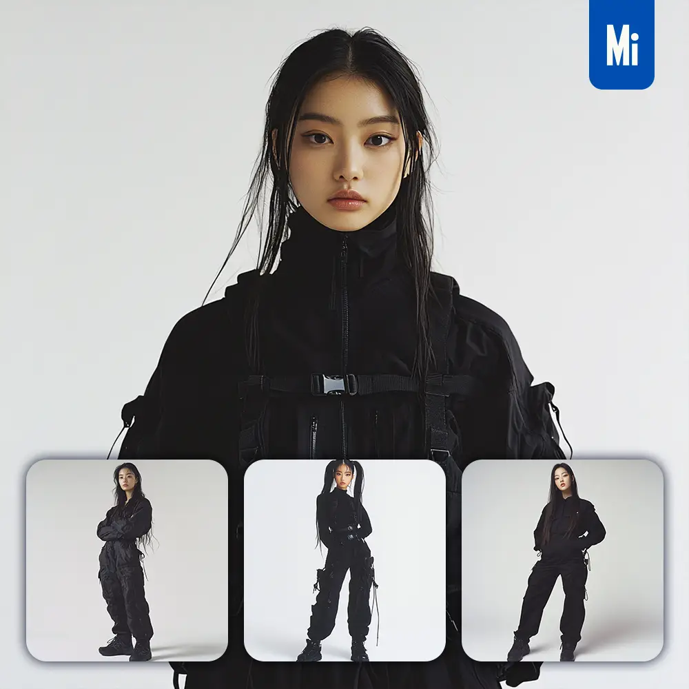 Midjourney Prompt Black Asian Girl Korean Female Model Wear Look Standing Photography