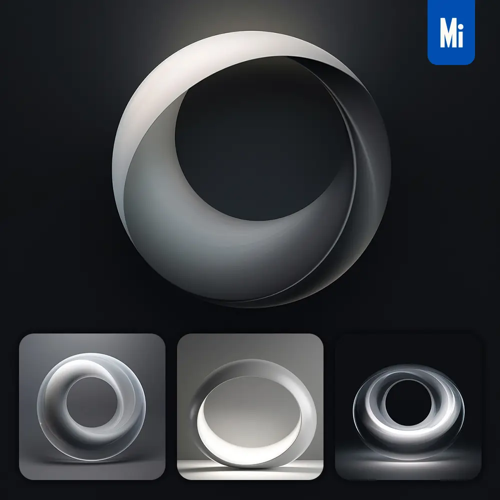midjourney prompt black grey white circle round annulus 3D background wallpaper