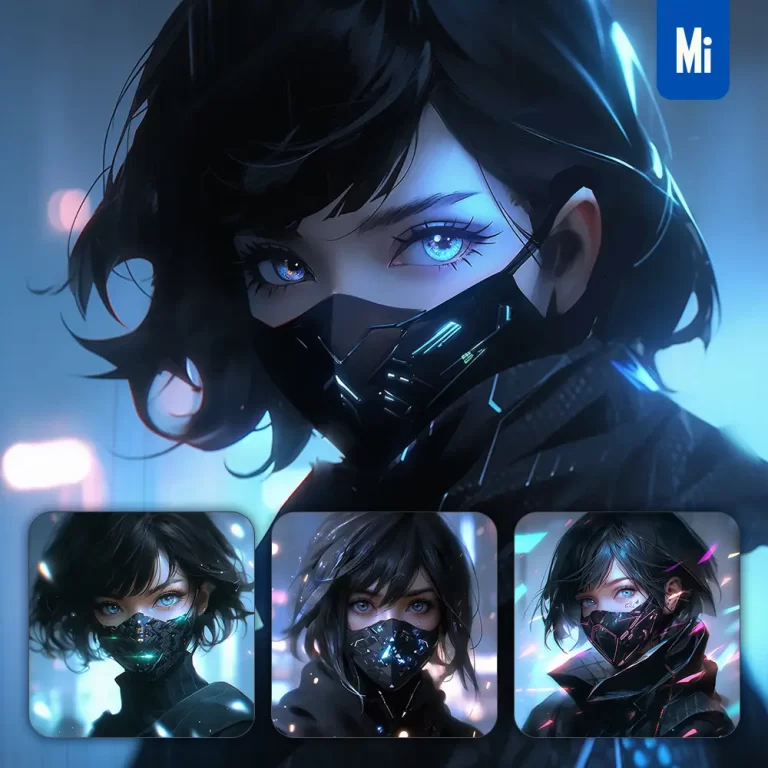 midjourney prompt black mask azure futurism portrait beautiful girl lady woman