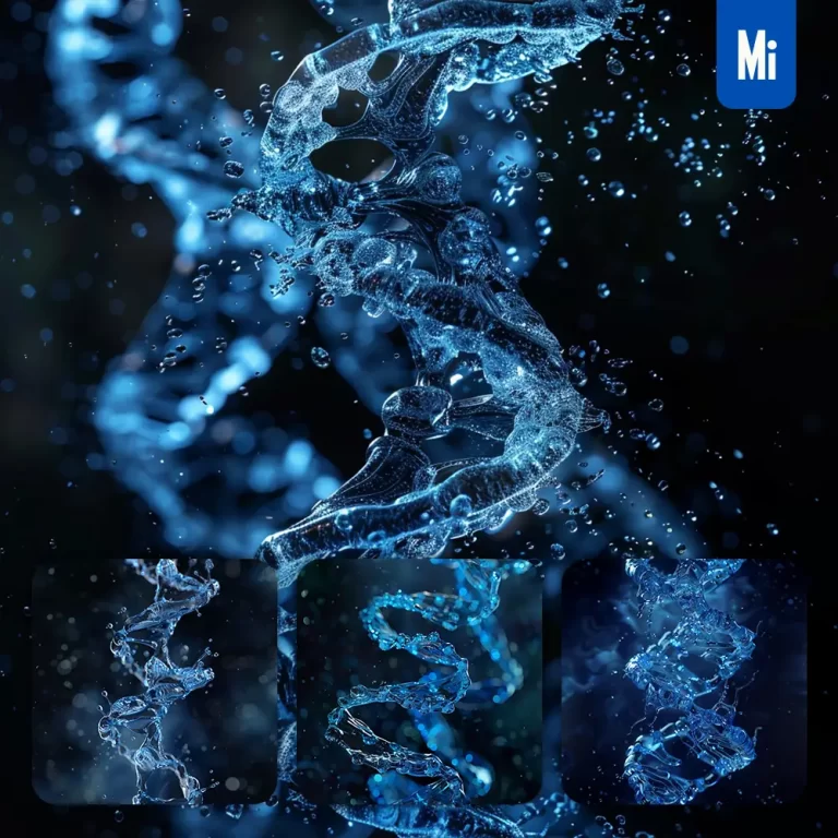 midjourney prompt blue DNA water gene 3D photography