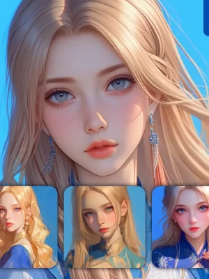 Midjourney Prompt Blue Beautiful Woman Girl Lady Face Portrait Animation Cartoon