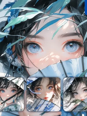 Midjourney Prompt Blue Fairy Fan Eyes Chinese Beautiful Asian Woman Girl Lady Face Portrait Animation Cartoon Painting