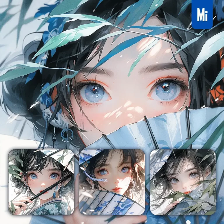midjourney prompt blue fairy fan eyes Chinese beautiful Asian woman girl lady face portrait animation cartoon painting