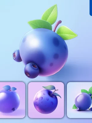 Midjourney Prompt Blueberry 3d Icon Game Cartoon Cute Lovely