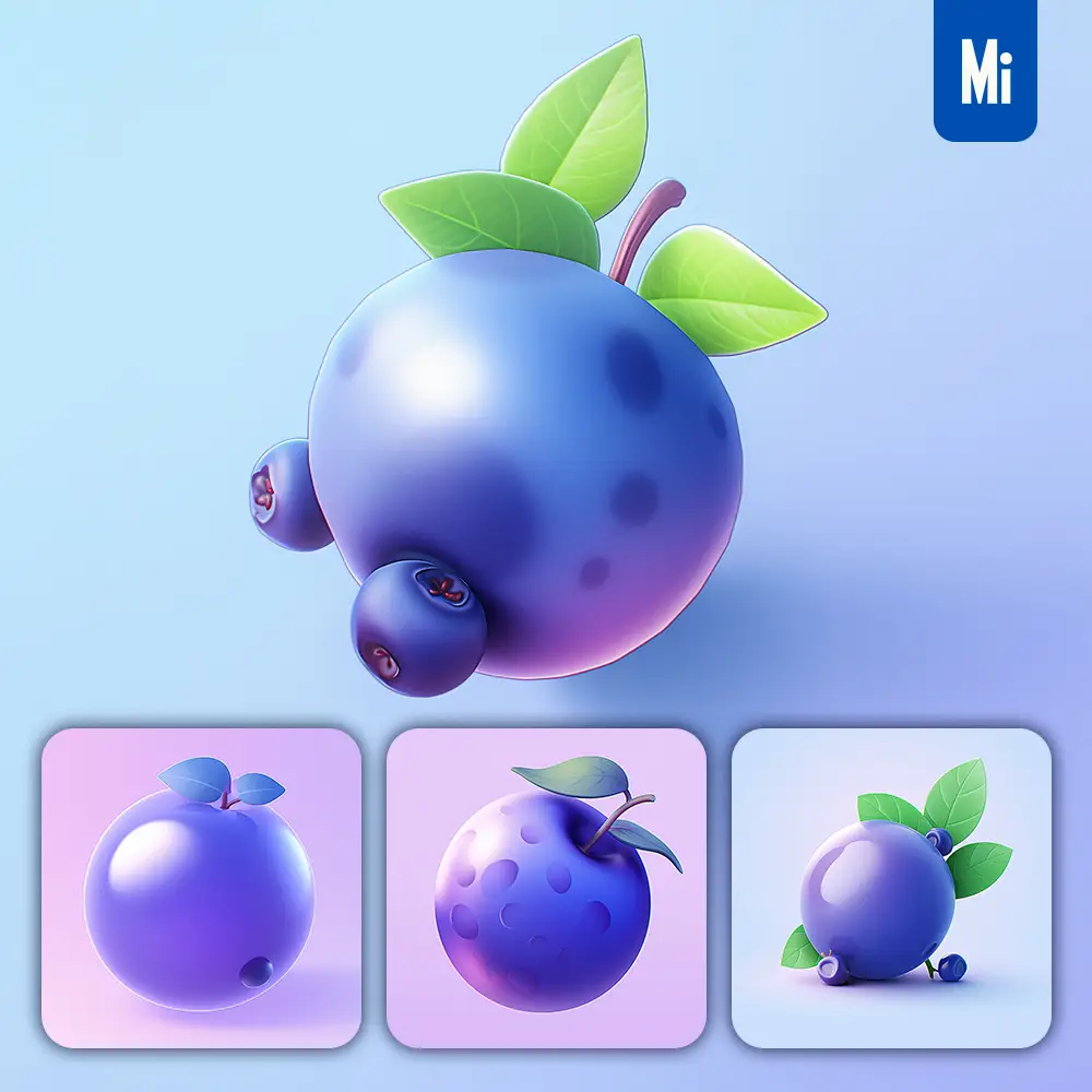 Midjourney Prompt Blueberry 3d Icon Game Cartoon Cute Lovely