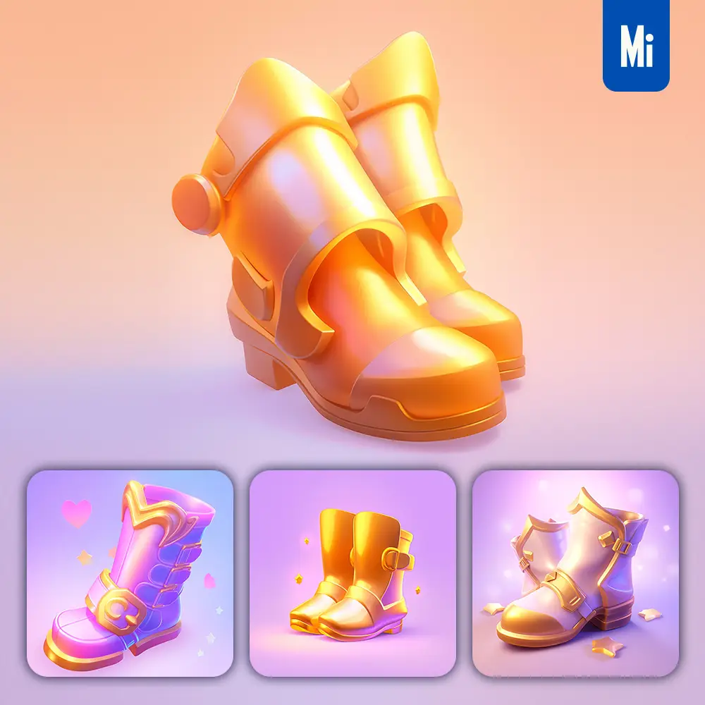 Midjourney Prompt Boot Golden 3d Icon Game Cartoon Cute Lovely