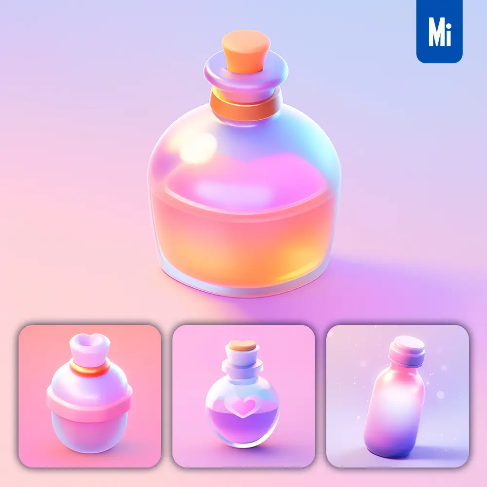 Midjourney Prompt Bottle 3d Icon Game Cartoon Cute Lovely