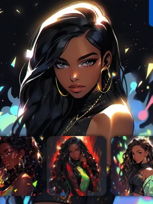 Midjourney Prompt Brown Girl Lady Face Colorful Beautiful Portrait Animation Cartoon