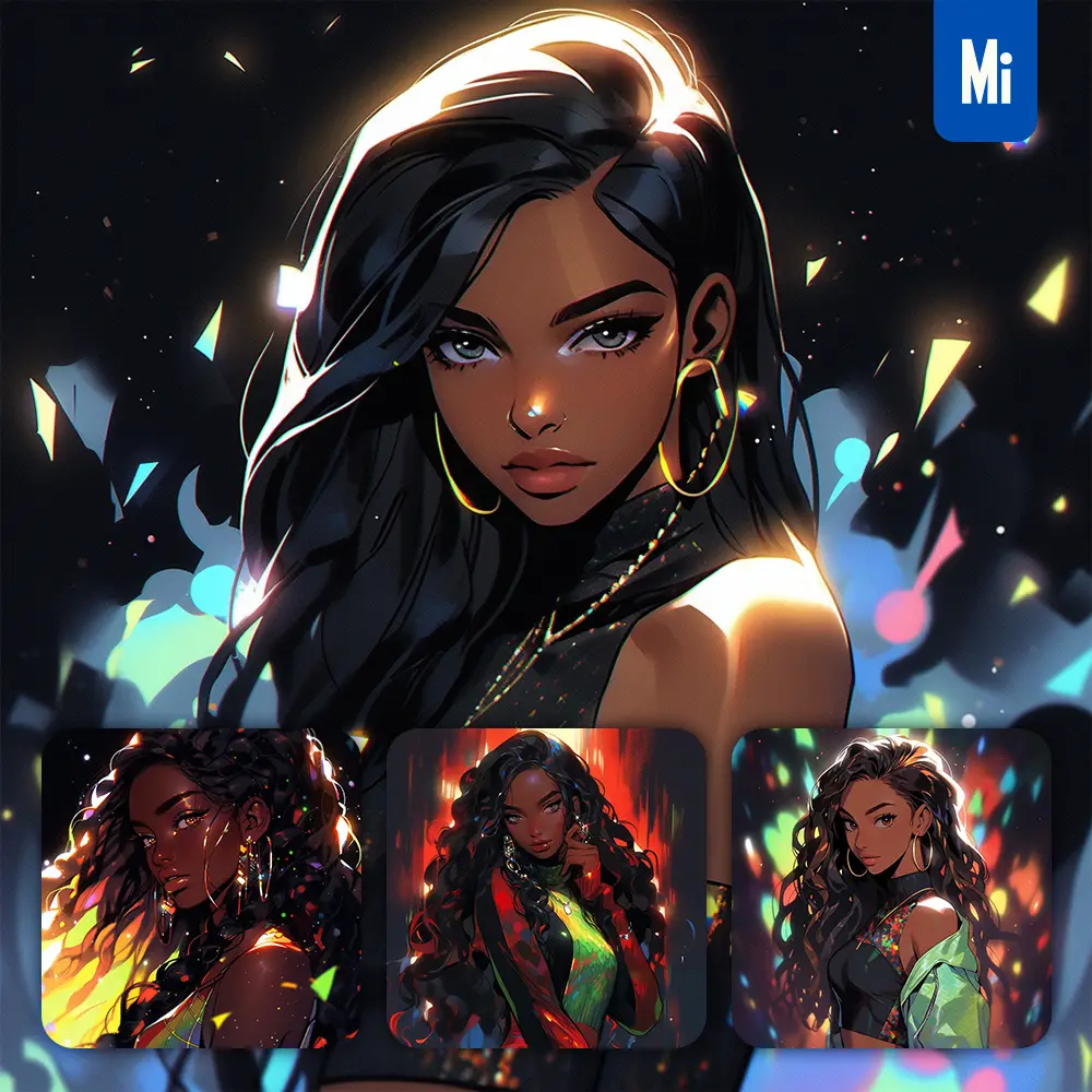 midjourney prompt brown girl lady face colorful beautiful portrait animation cartoon