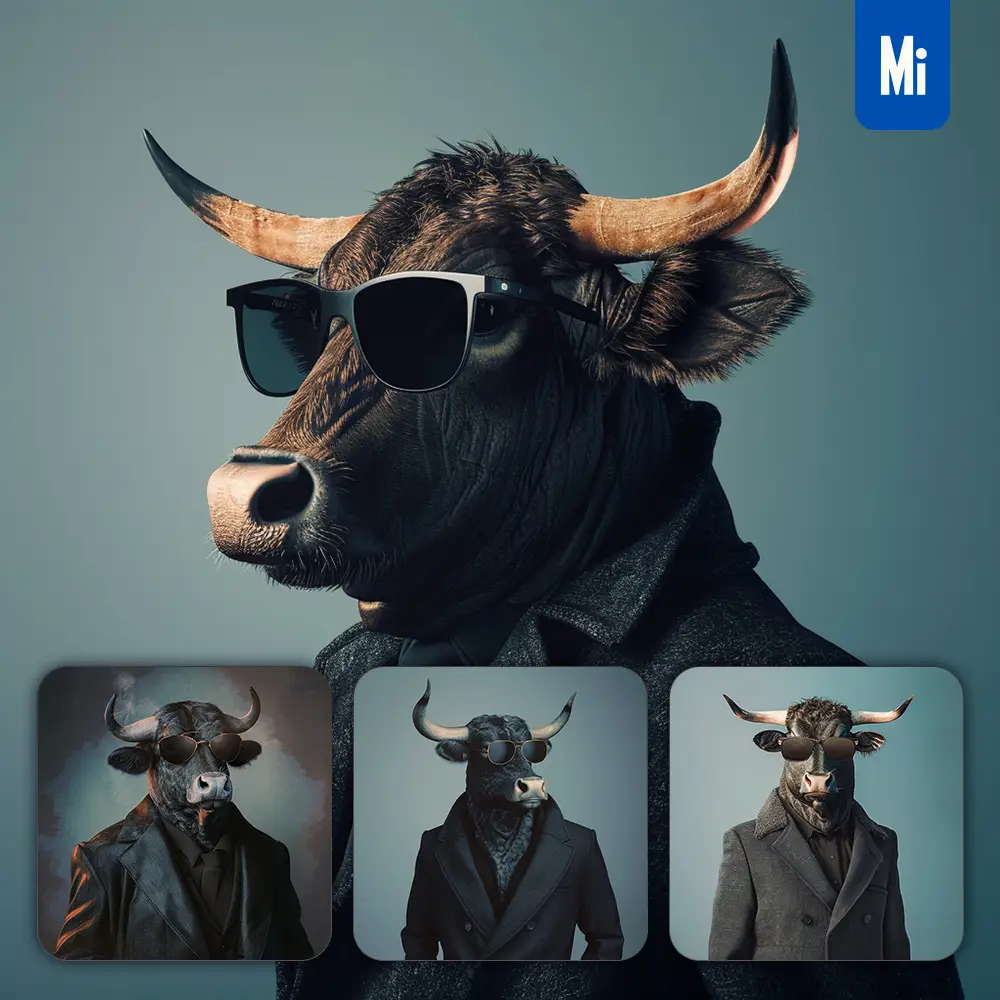 Midjourney Prompt Bull Sunglasses Suit Coat Esquire Fashion Vogue Photography