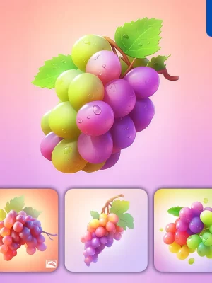 Midjourney Prompt Bunch Grapes 3d Icon Game Cartoon Cute Lovely