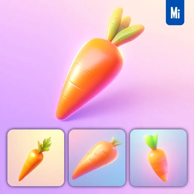 midjourney prompt carrot 3D icon game cartoon cute lovely