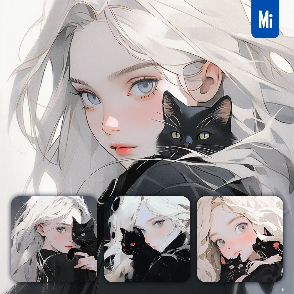 Midjourney Prompt Cat Black Beautiful Woman Girl Lady Face Portrait Animation Cartoon Painting