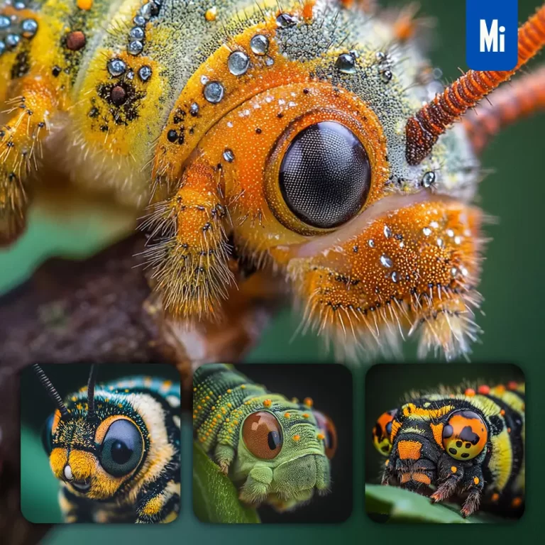 midjourney prompt caterpillar head eyes detailed feature close up photography