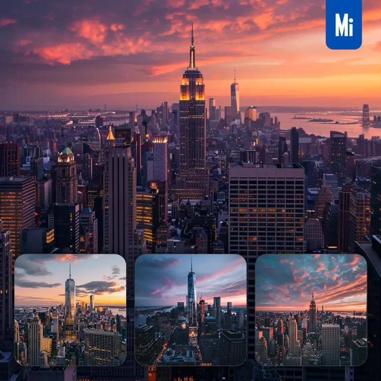 midjourney prompt city sunset New York skyline building skyscraper landscape photography