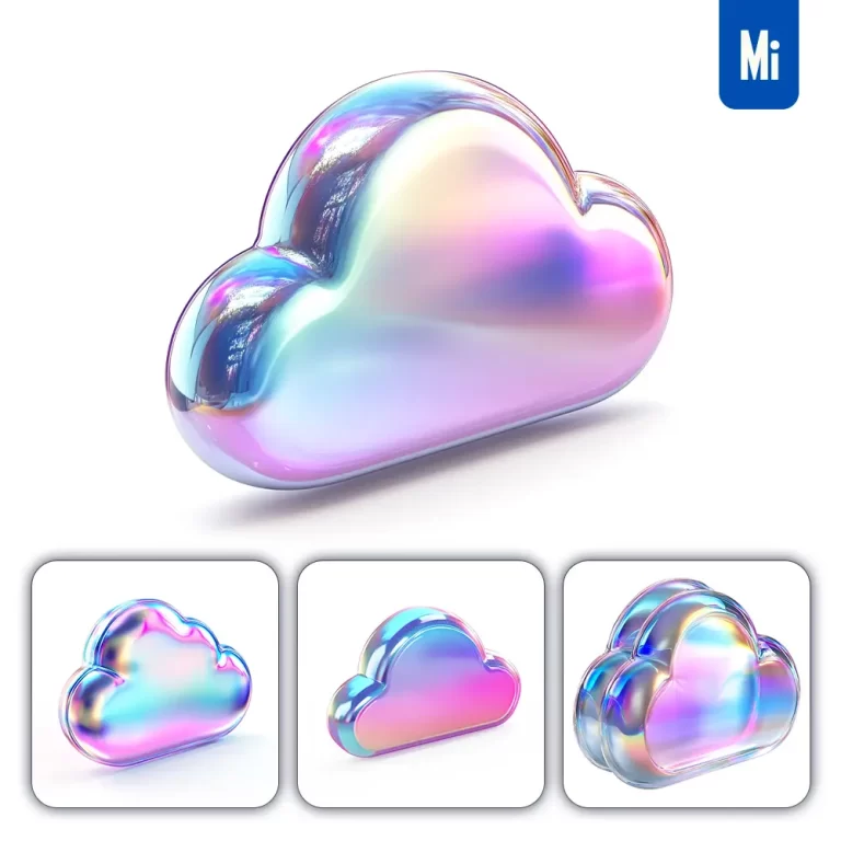 midjourney prompt cloud 3D pastel hologram holographic colorful icon model