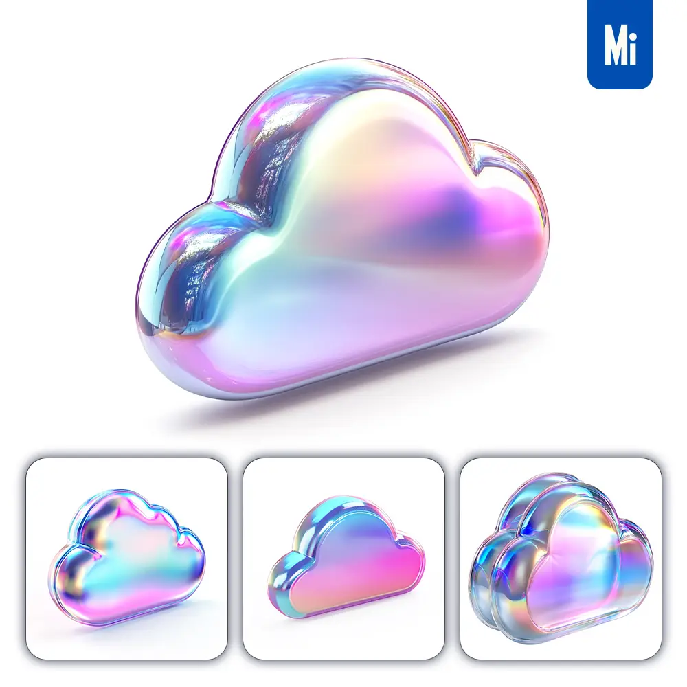 midjourney prompt cloud 3D pastel hologram holographic colorful icon model