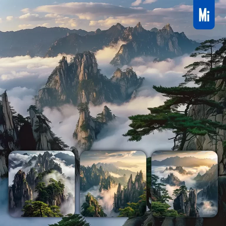 midjourney prompt cloud mountain peak pine tree stone sky peak landscape photography