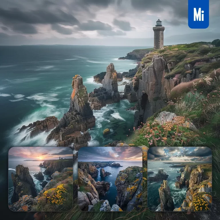 midjourney prompt coastline cliff stone cove lighthouse sea ocean landscape photography
