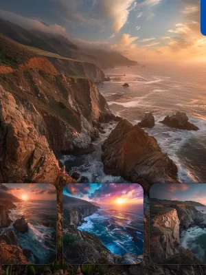 Midjourney Prompt Coastline Wave Cliff Sunset Sea Ocean Rock Landscape Photography