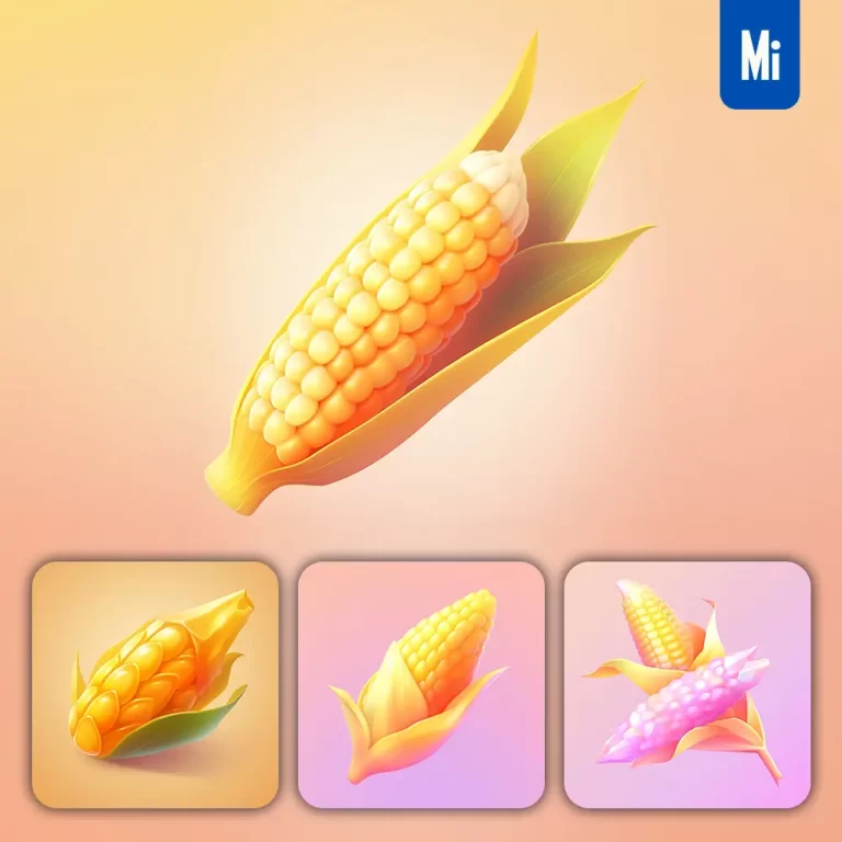 midjourney prompt corn 3D icon game cartoon cute lovely