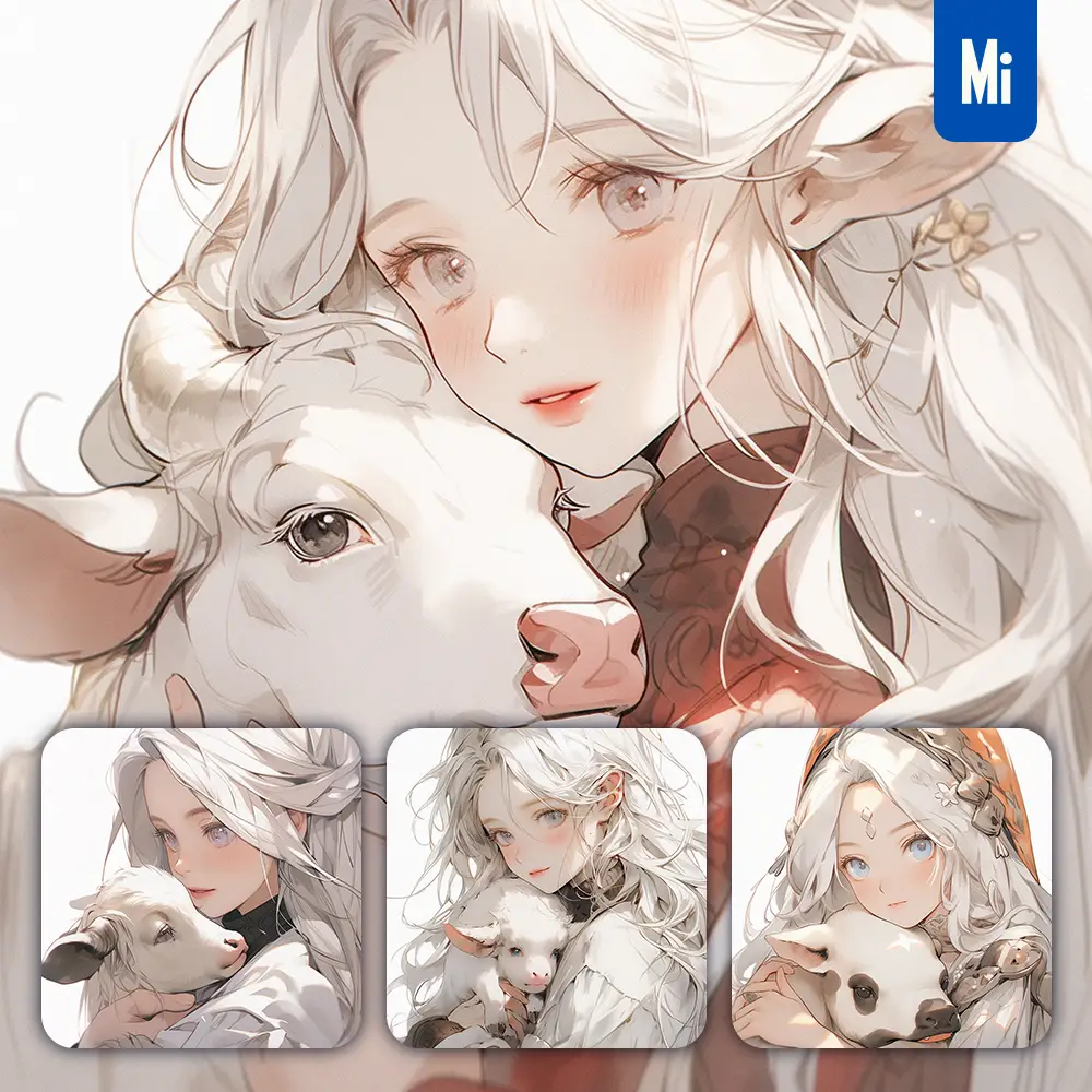 Midjourney Prompt Cow Beautiful Woman Girl Lady Face Portrait Animation Cartoon Painting