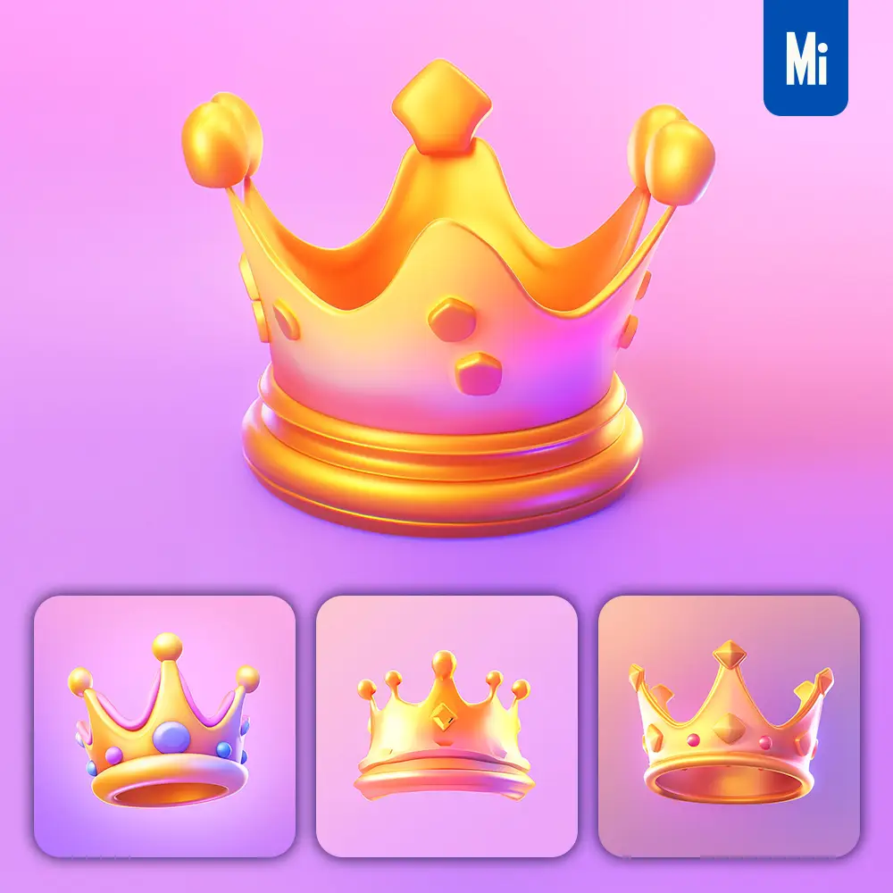 midjourney prompt crown 3D icon game cartoon cute lovely golden