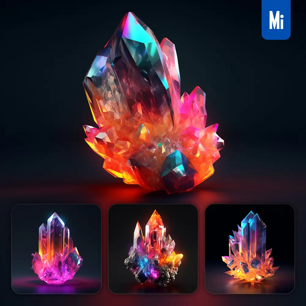 Midjourney Prompt Crystal Game Icon Ui Polygon Colorful Transparent 3d
