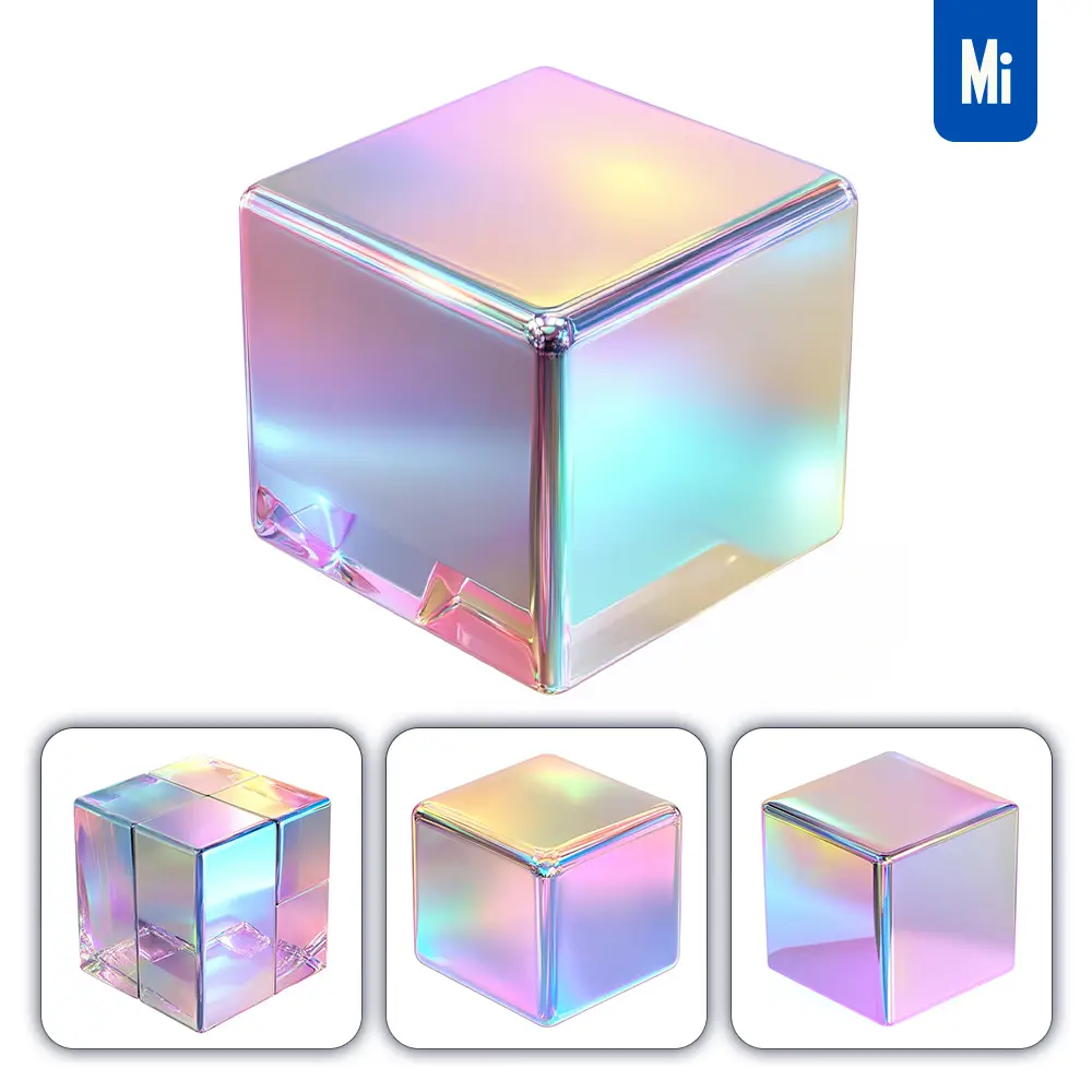 midjourney prompt cube 3D pastel hologram holographic colorful icon model