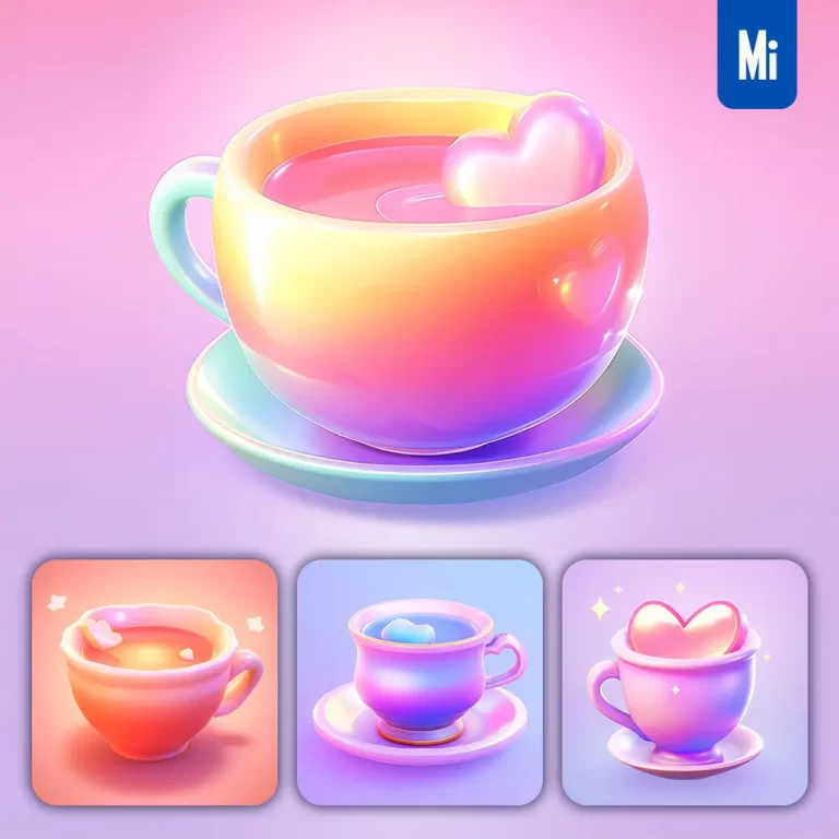 midjourney prompt cup tea 3D icon game cartoon cute lovely