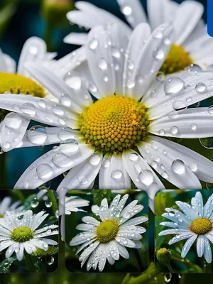 Midjourney Prompt Daisy Flower Branch Leaves Leaf Dewdrop Drop Photography