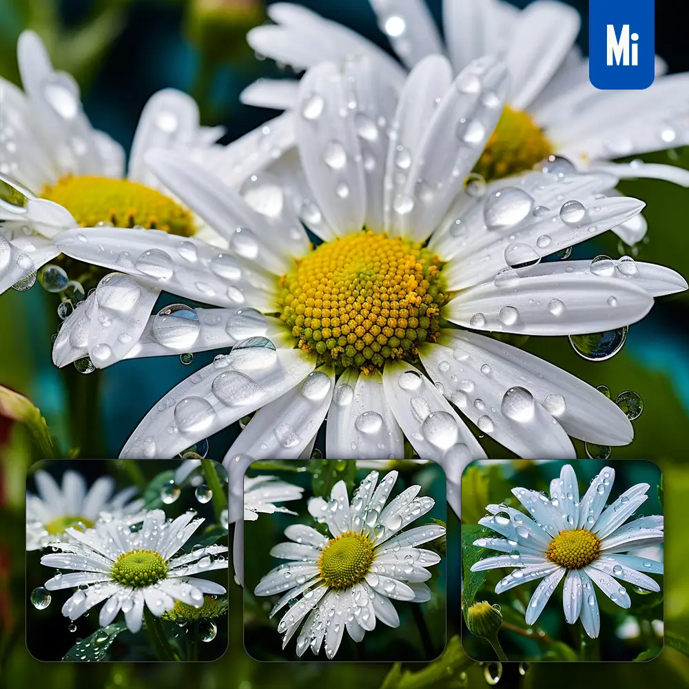 Midjourney Prompt Daisy Flower Branch Leaves Leaf Dewdrop Drop Photography