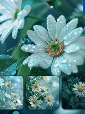 Midjourney Prompt Daisy White Flower Branch Leaves Leaf Dewdrop Drop