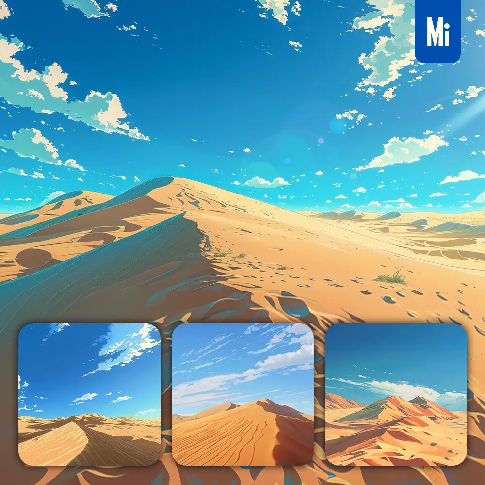 Midjourney Prompt Desert Sand Dune Blue Sky Animation