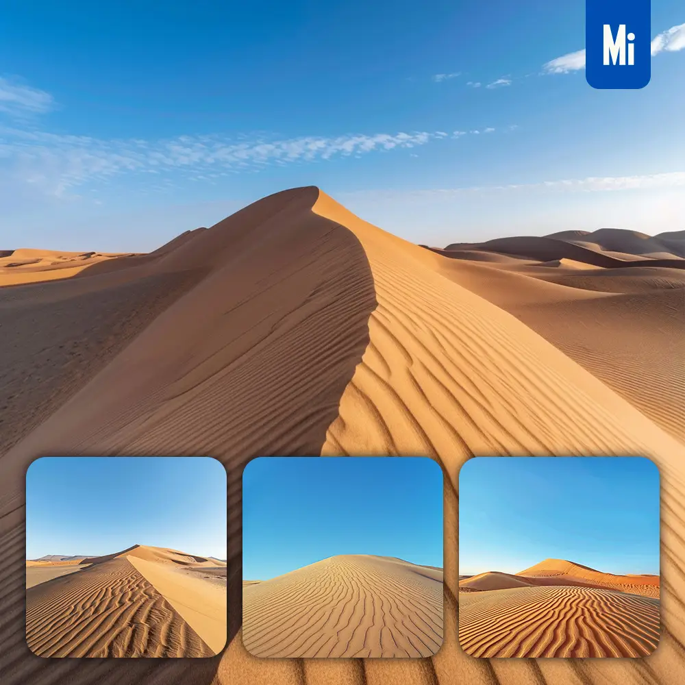 Midjourney Prompt Desert Sand Dune Blue Sky Landscape Photography