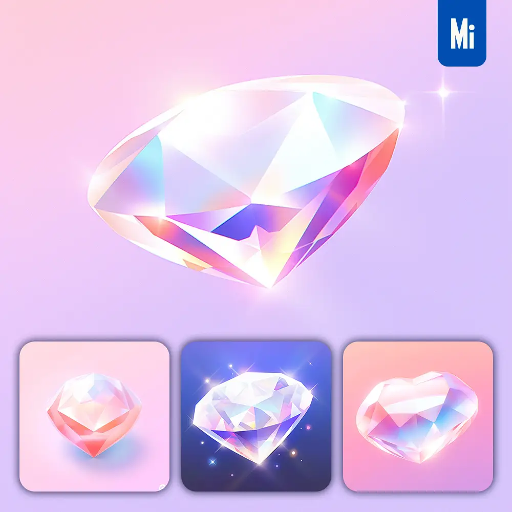midjourney prompt diamond 3D icon game cartoon cute lovely