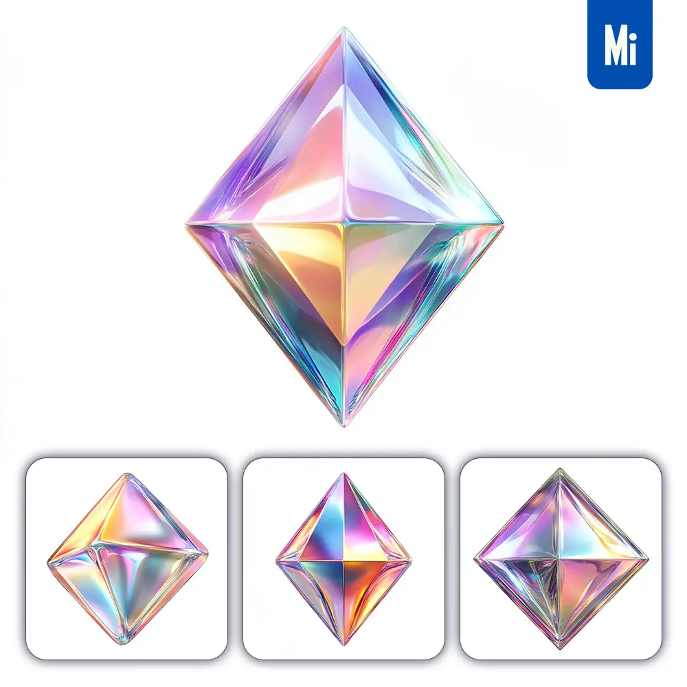 midjourney prompt diamond 3D pastel hologram holographic colorful icon model