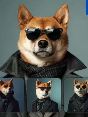 Midjourney Prompt Dog Shiba Inu Sunglasses Suit Coat Esquire Fashion Vogue Photography