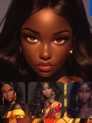 Midjourney Prompt Dress African Beautiful Woman Girl Lady Face Portrait Animation Cartoon